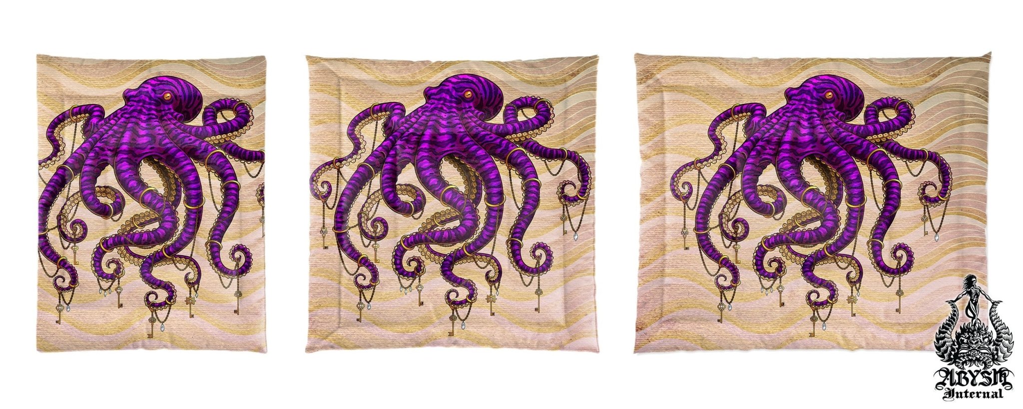 Octopus Bedding Set, Comforter and Duvet, Beach Bed Cover, Coastal Bedroom Decor, King, Queen and Twin Size - Purple - Abysm Internal