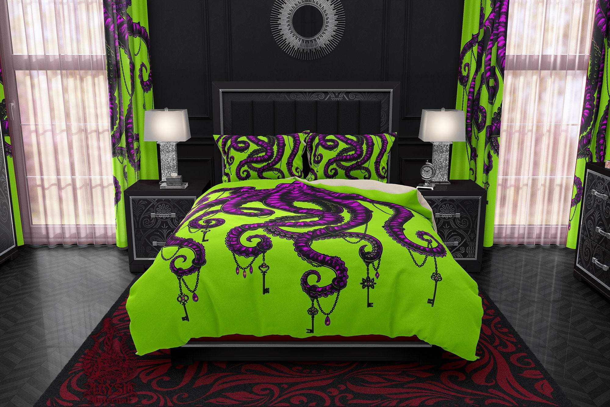 Octopus Bedding Set, Comforter and Duvet, Psychedelic Horror Bed Cover and Beach Bedroom Decor, King, Queen and Twin Size - Neon - Abysm Internal