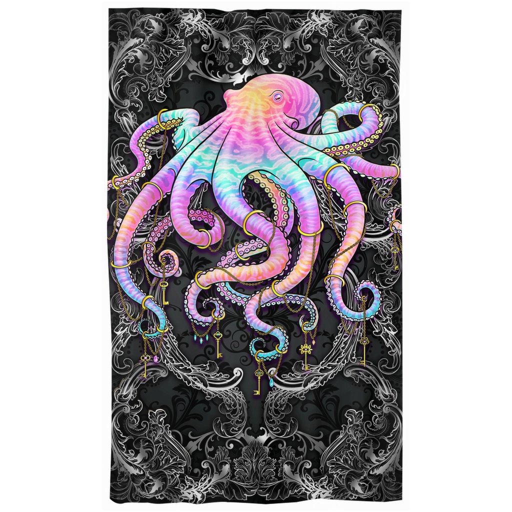Octopus Blackout Curtains, Long Window Panels, Psychedelic Art Print, Aesthetic Room Decor, Funky and Eclectic Home Decor - Dark Pastel Punk - Abysm Internal