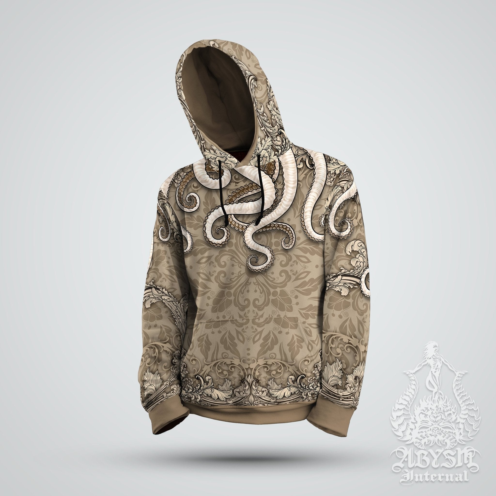 Octopus Hoodie, Street Outfit, Graffiti Streetwear, Festival Apparel, Alternative Clothing, Unisex - Cream - Abysm Internal