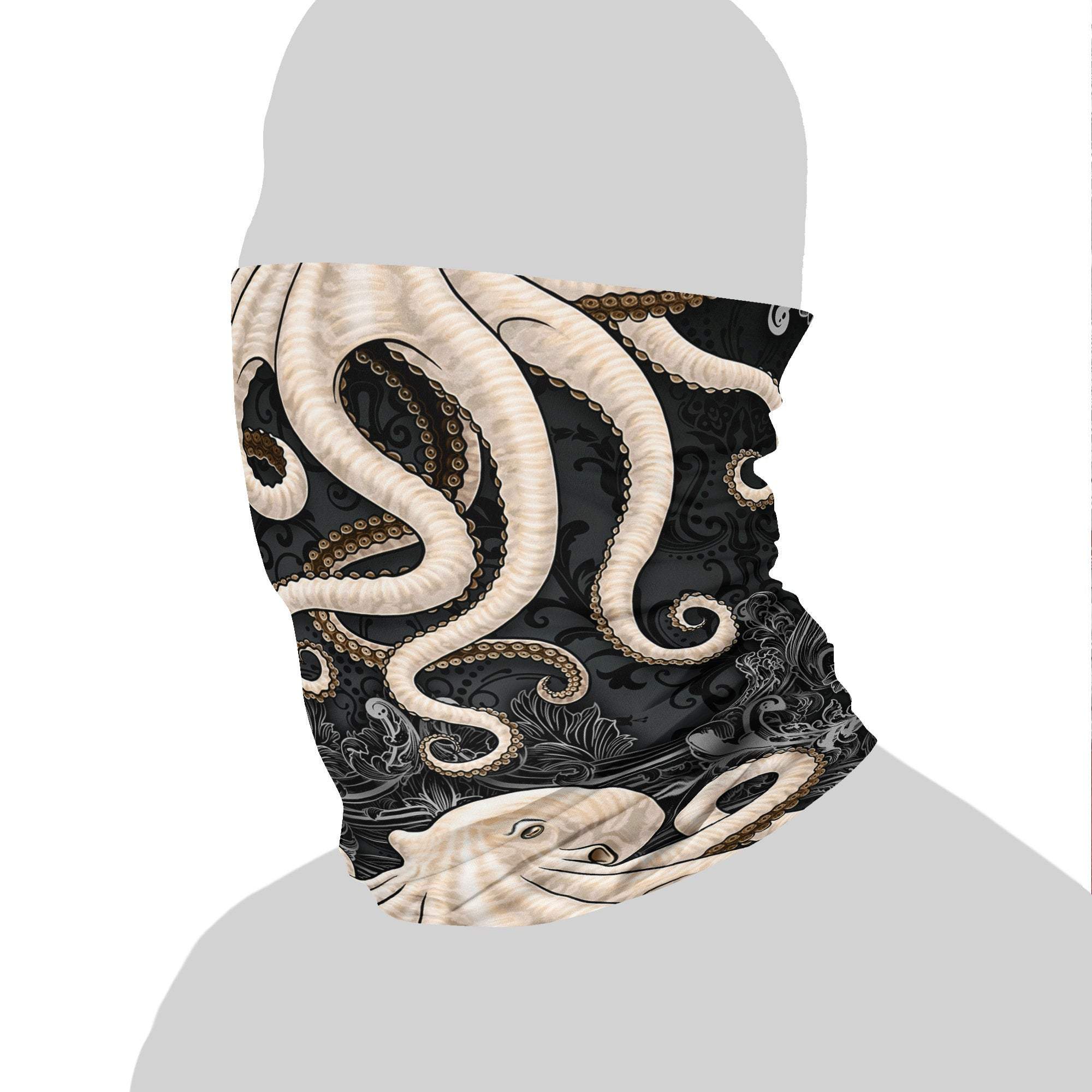 Octopus Neck Gaiter, Face Mask, Head Covering, Indie Outfit - Black & White - Abysm Internal