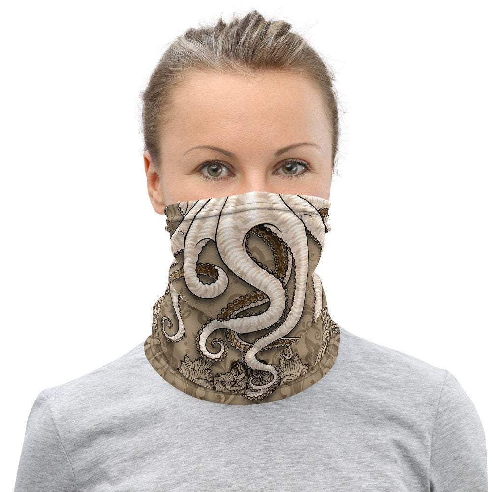 Octopus Neck Gaiter, Face Mask, Head Covering, Indie Outfit - Cream - Abysm Internal