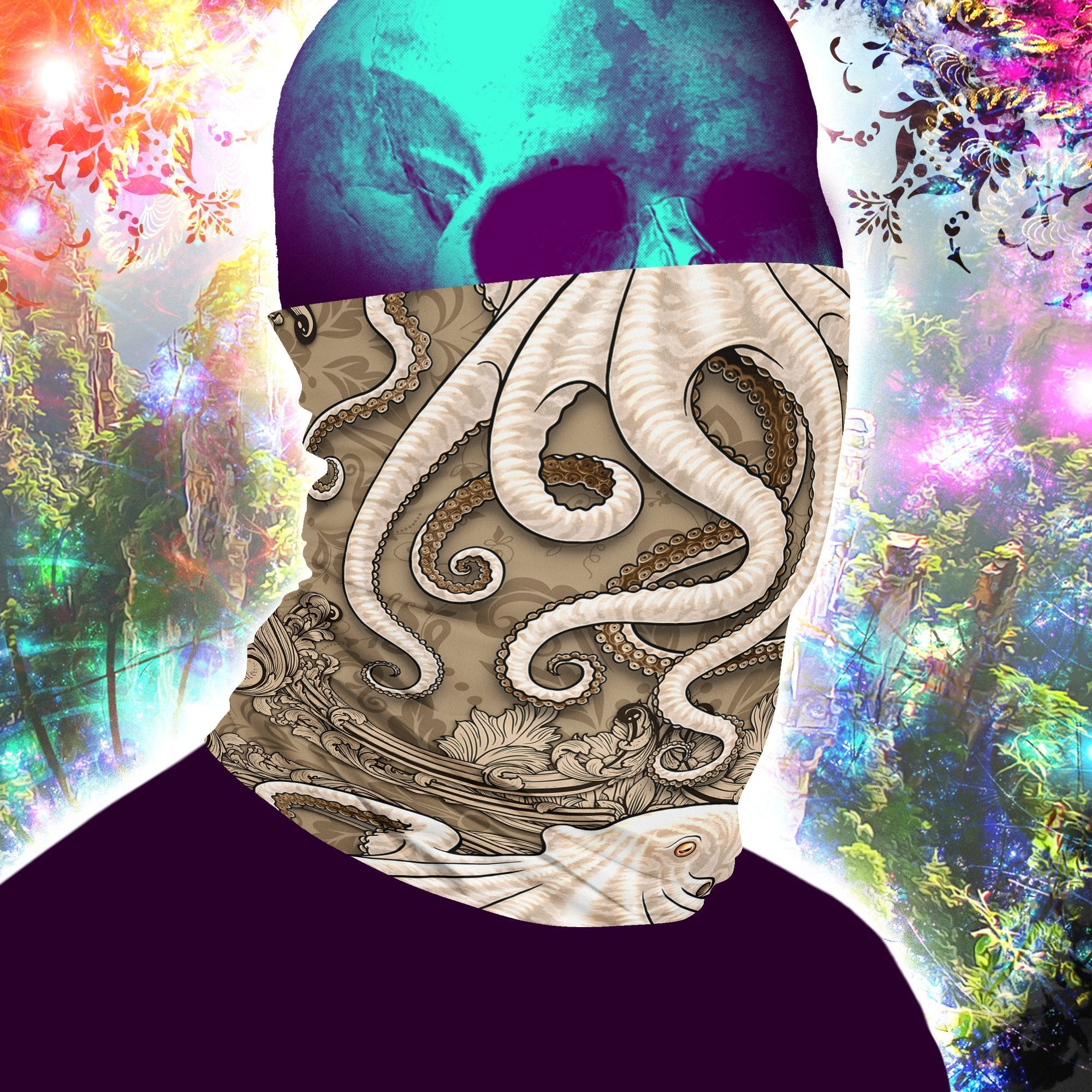 Octopus Neck Gaiter, Face Mask, Head Covering, Indie Outfit - Cream - Abysm Internal