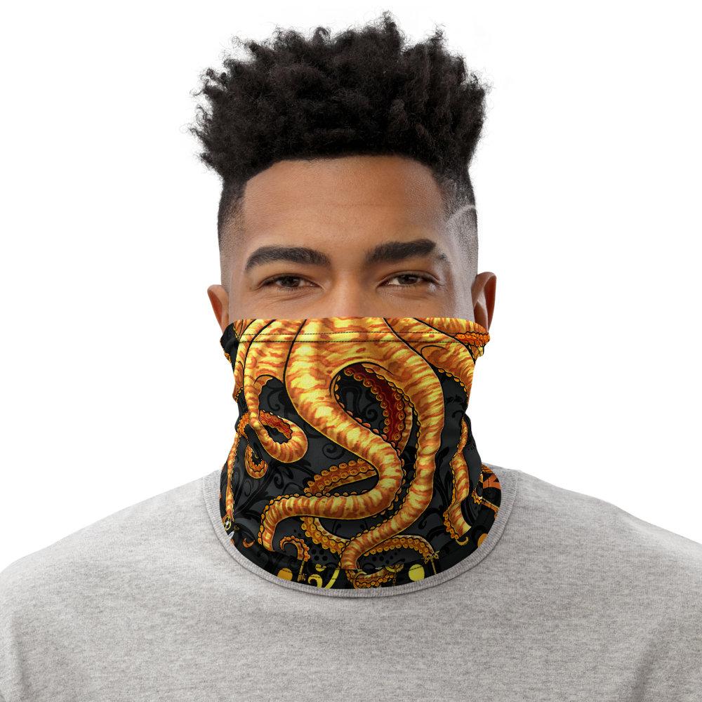 Octopus Neck Gaiter, Face Mask, Head Covering, Indie Outfit - Gold & Black - Abysm Internal