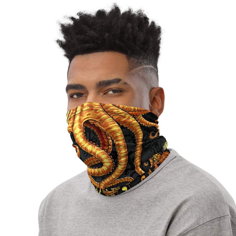 Octopus Neck Gaiter, Face Mask, Head Covering, Indie Outfit - Gold & Black - Abysm Internal
