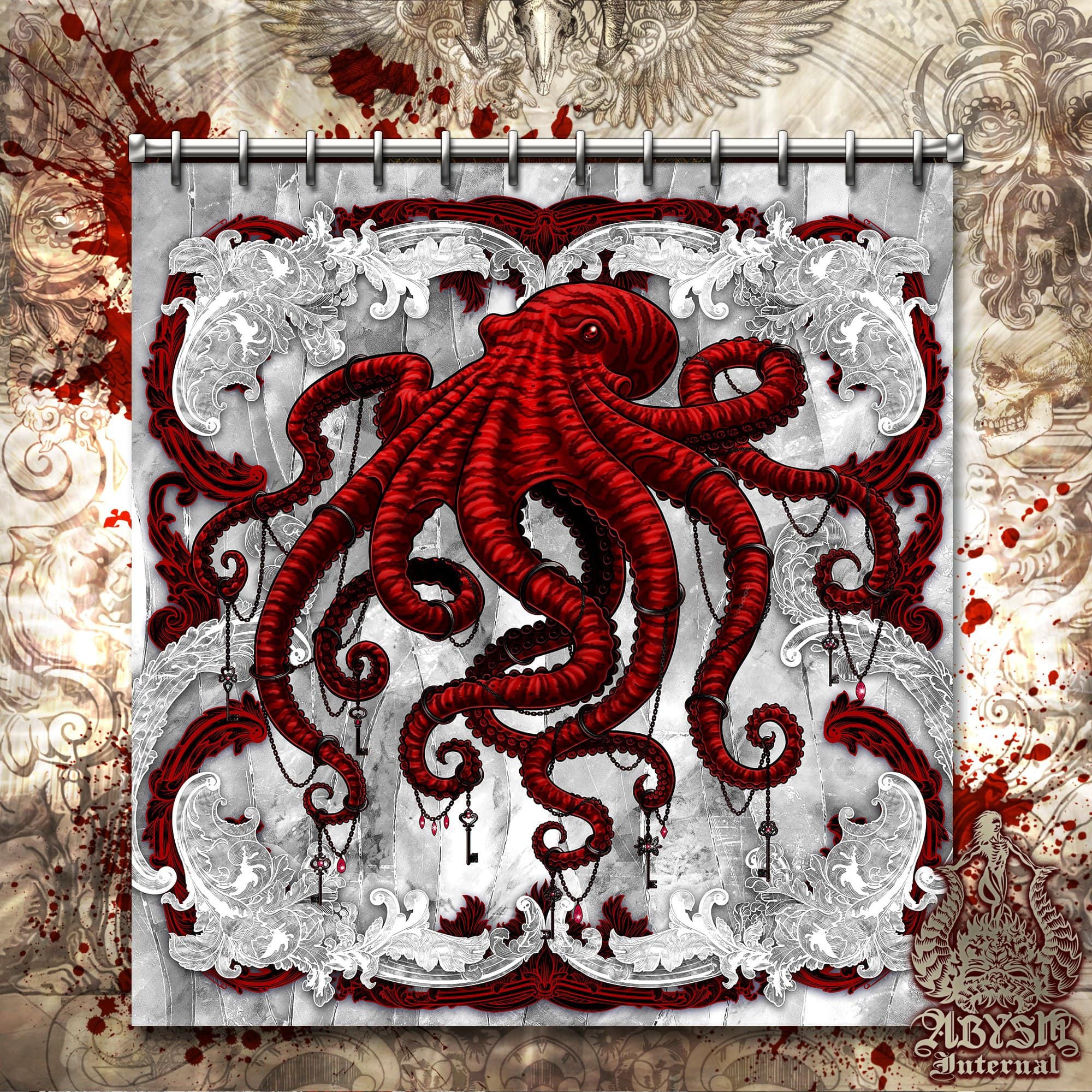 Octopus Shower Curtain, Gothic Bathroom Decor - Bloody - Abysm Internal