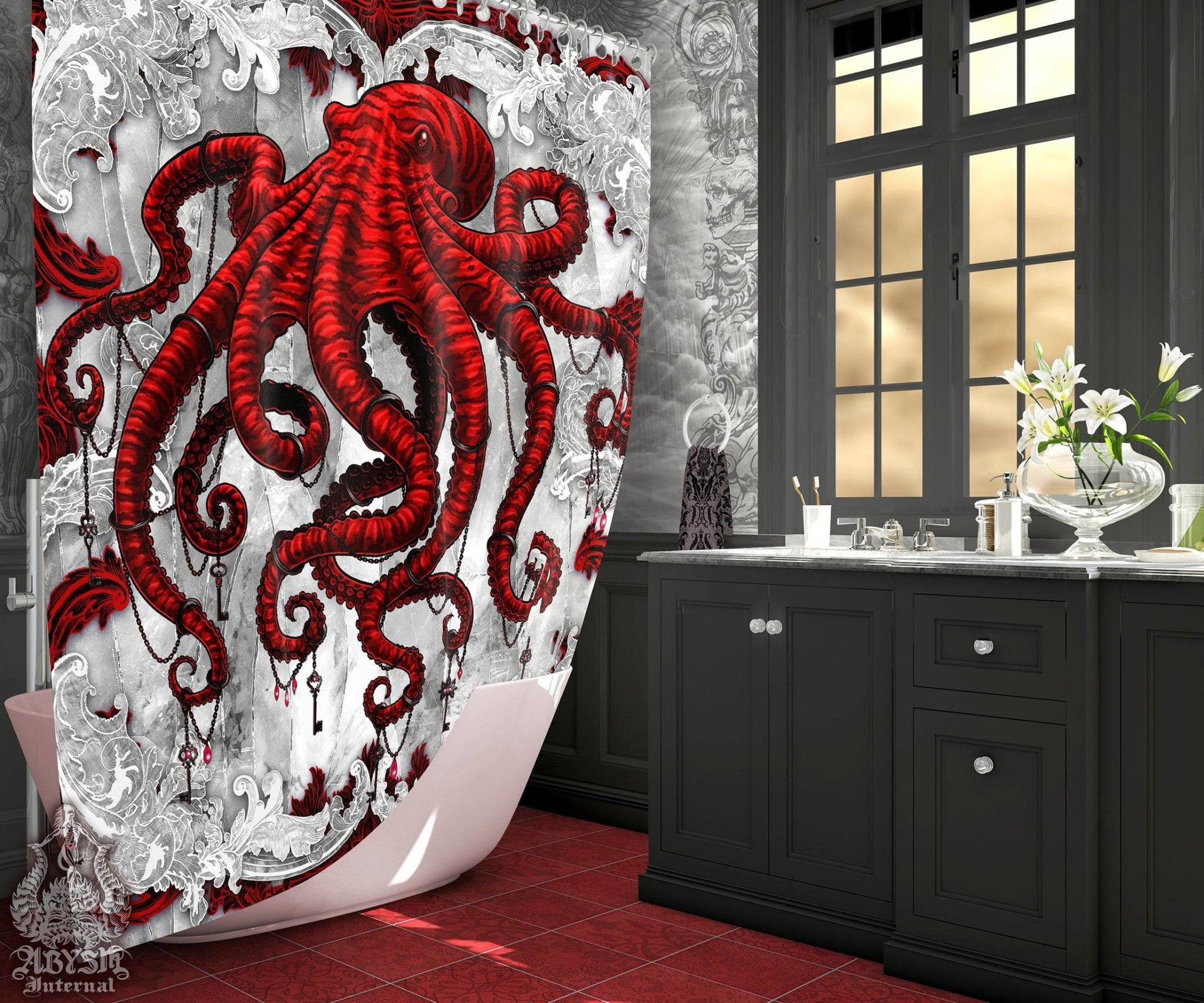 Octopus Shower Curtain, Gothic Bathroom Decor - Bloody - Abysm Internal