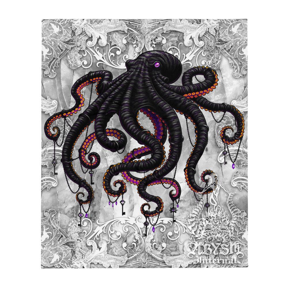 Octopus Tapestry, Coastal Wall Hanging, Beach Home Decor, Art Print - White Goth - Abysm Internal