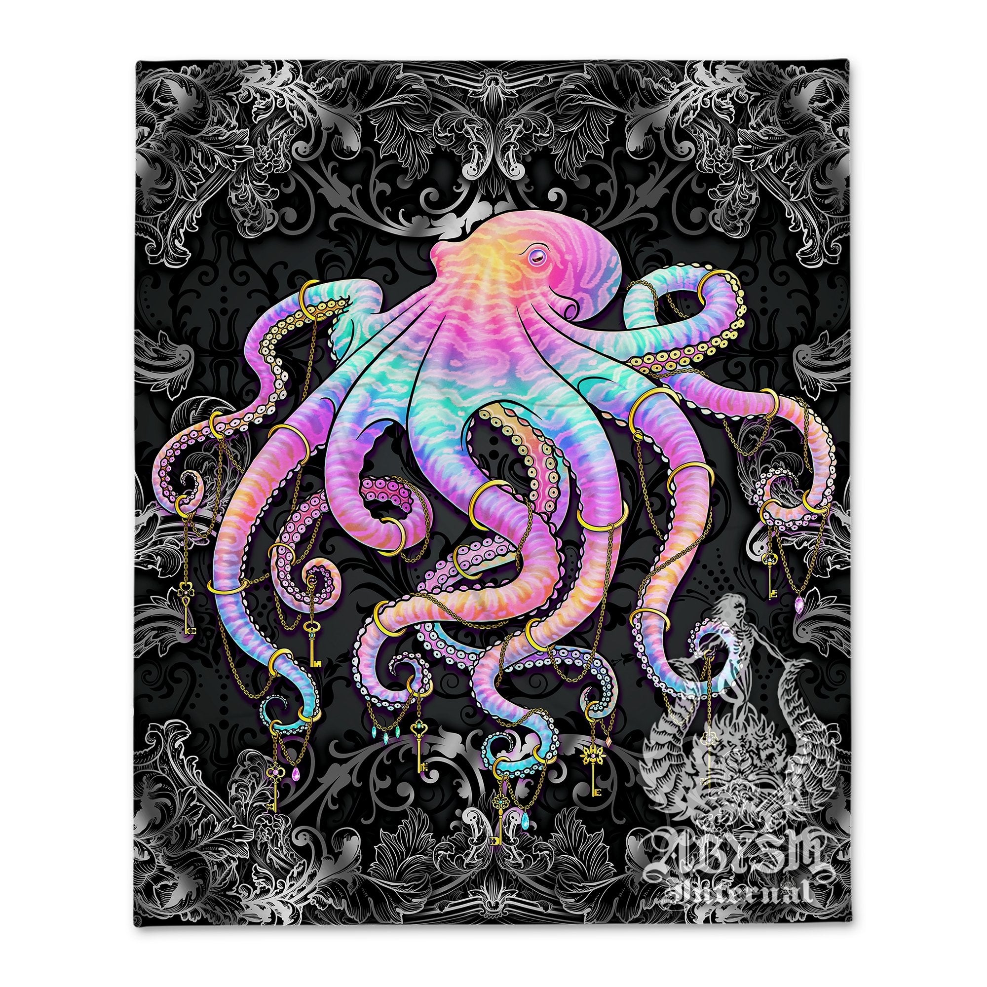 Octopus Tapestry, Indie Wall Hanging, Psychedelic and Aesthetic Home Decor, Art Print, Eclectic and Funky - Dark Pastel Punk - Abysm Internal