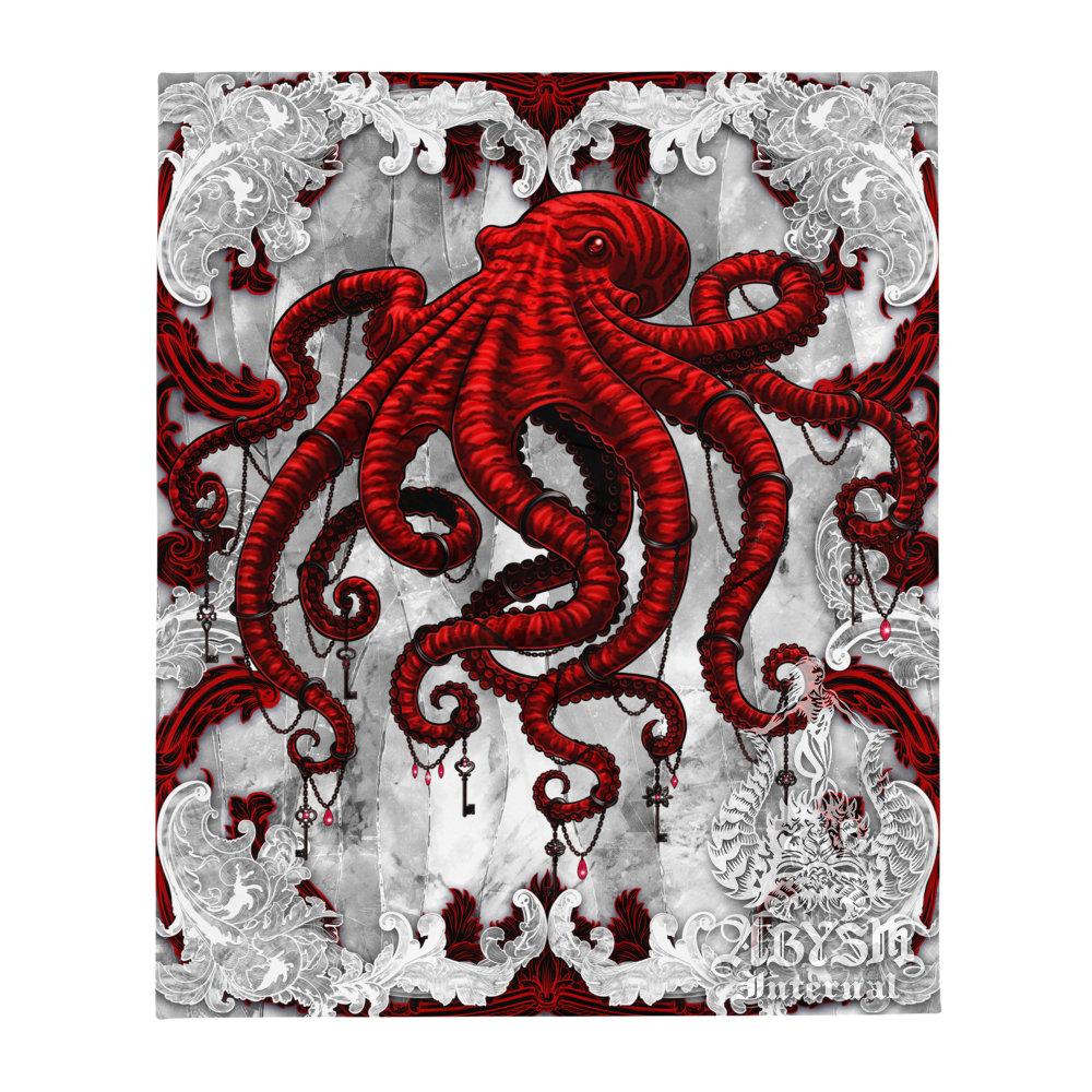Octopus Tapestry, White Goth Wall Hanging, Gothic Home Decor, Art Print - Bloody - Abysm Internal