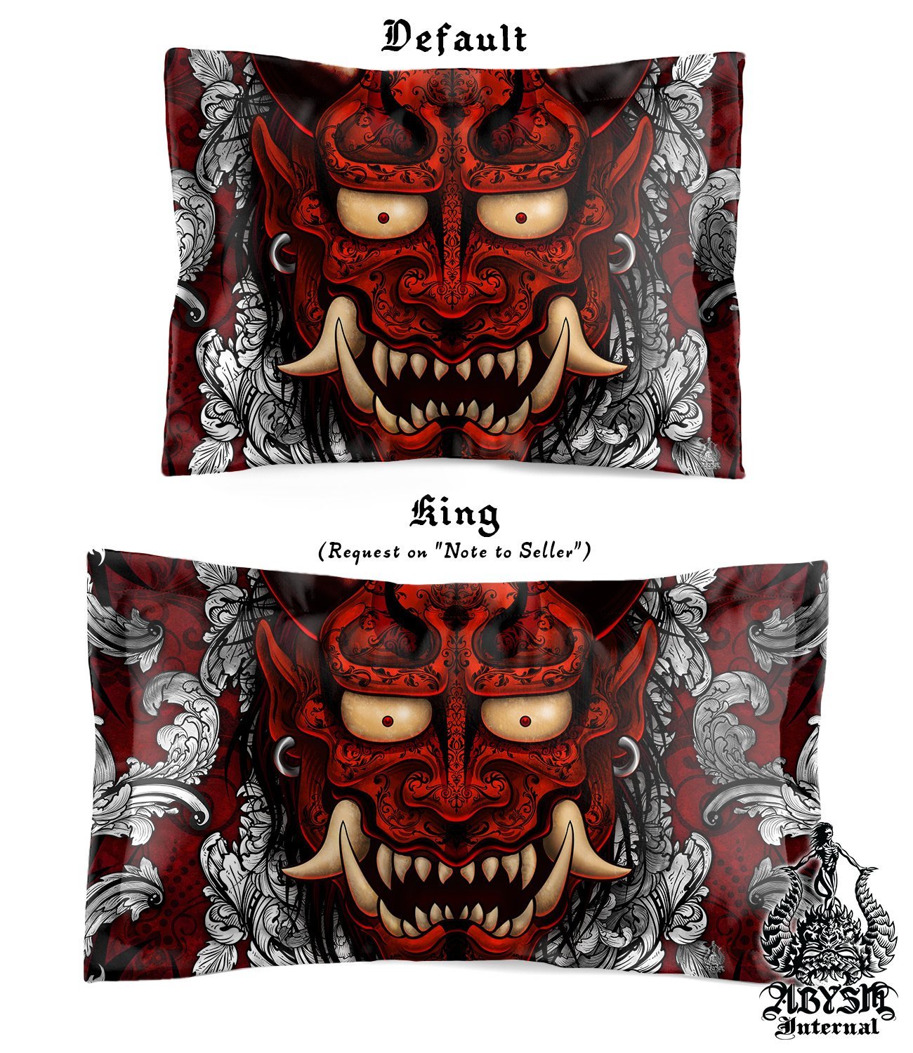Oni Bedding Set, Comforter and Duvet, Anime Bed Cover, Alternative Bedroom Decor, King, Queen and Twin Size - Silver & Red, Japanese Demon - Abysm Internal