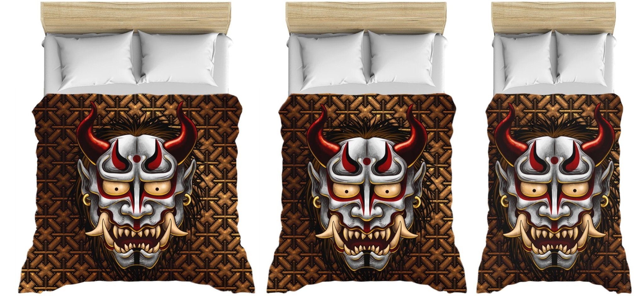 Oni Bedding Set, Comforter and Duvet, Anime Bed Cover and Bedroom Decor, King, Queen and Twin Size - White Japanese Demon - Abysm Internal
