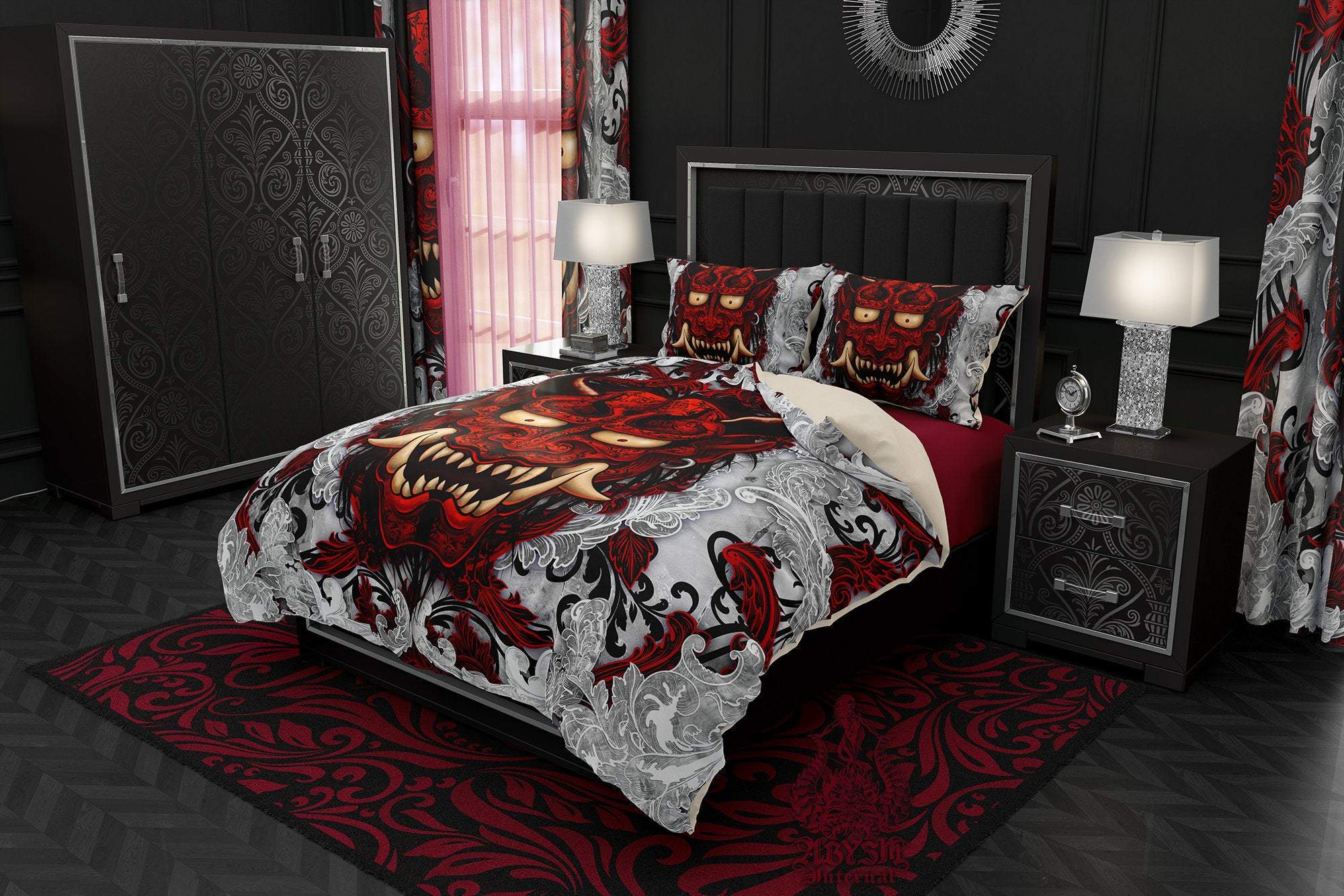 Oni Bedding Set, Comforter and Duvet, Gamer Anime Bed Cover and Bedroom Decor, King, Queen and Twin Size - Bloody, Japanese Demon - Abysm Internal
