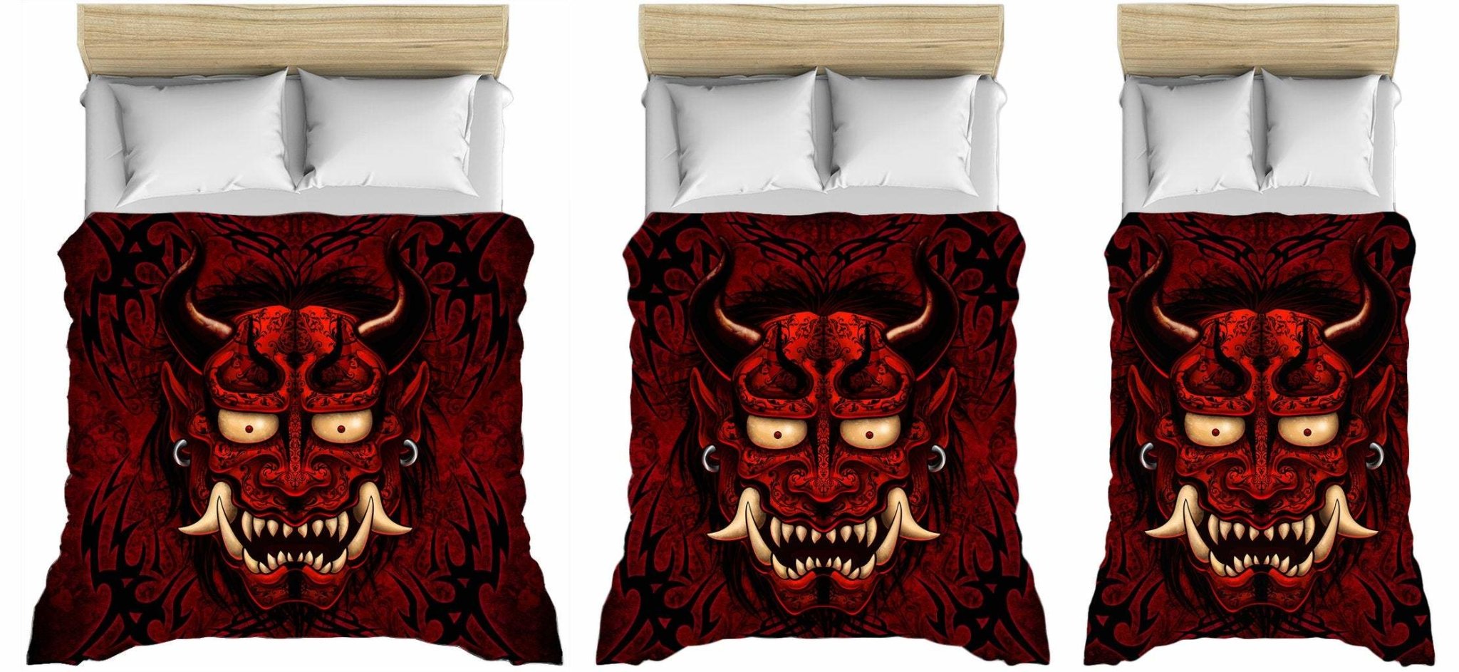 Oni Bedding Set, Comforter and Duvet, Goth Art, Alternative Bed Cover and Bedroom Decor, King, Queen and Twin Size - Red and Black Tattoo, Japanese Demon - Abysm Internal