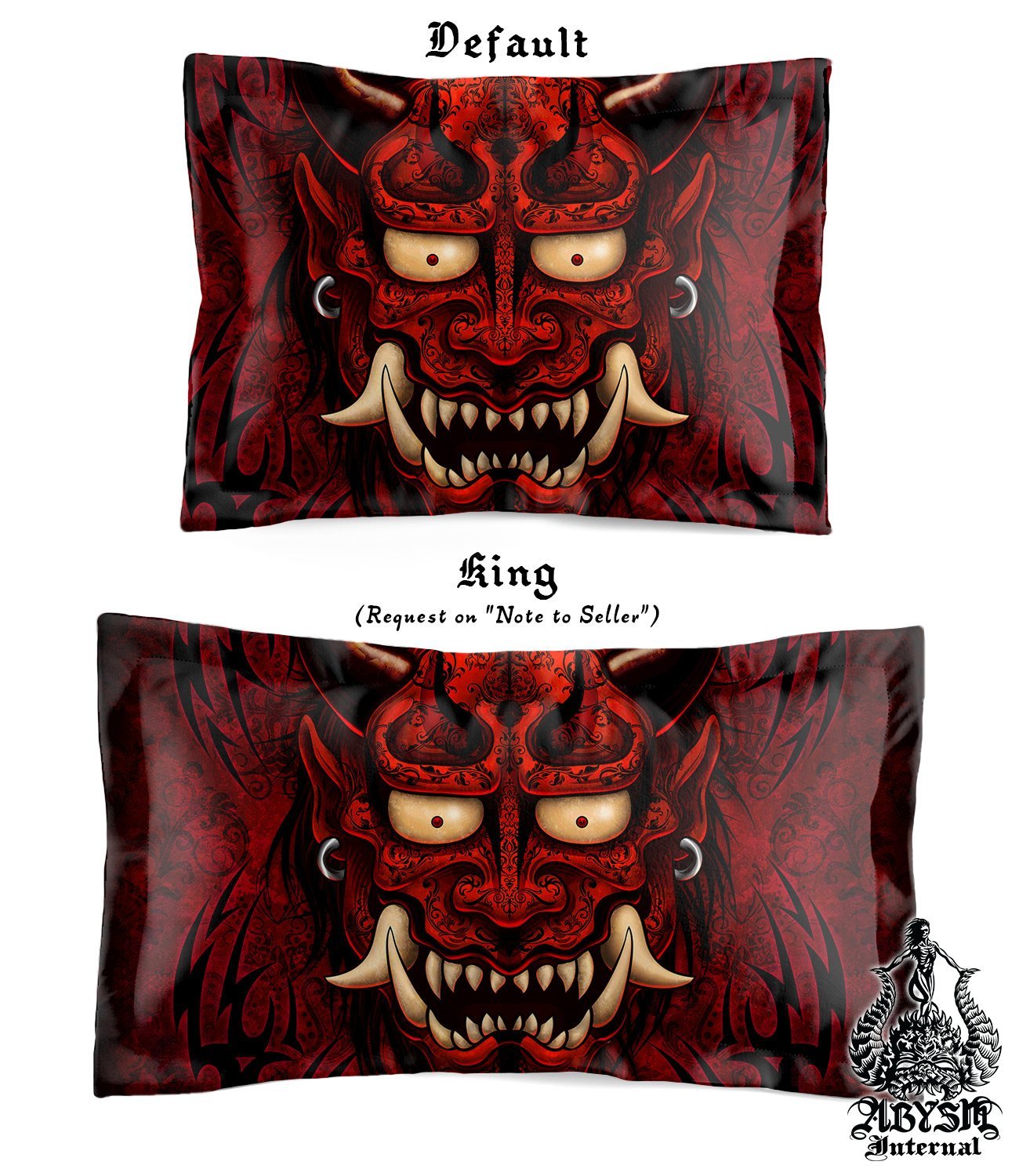 Oni Bedding Set, Comforter and Duvet, Goth Art, Alternative Bed Cover and Bedroom Decor, King, Queen and Twin Size - Red and Black Tattoo, Japanese Demon - Abysm Internal