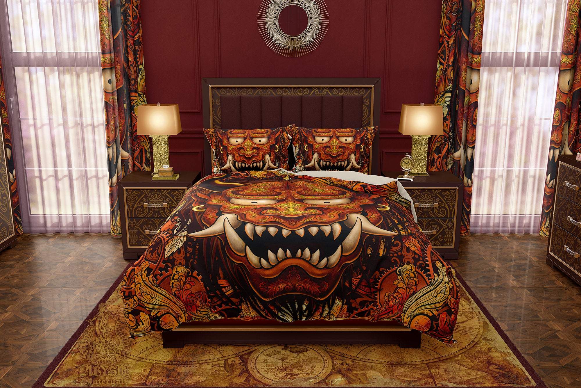 Oni Bedding Set, Comforter and Duvet, Steampunk Bed Cover and Bedroom Decor, King, Queen and Twin Size - Japanese Demon - Abysm Internal
