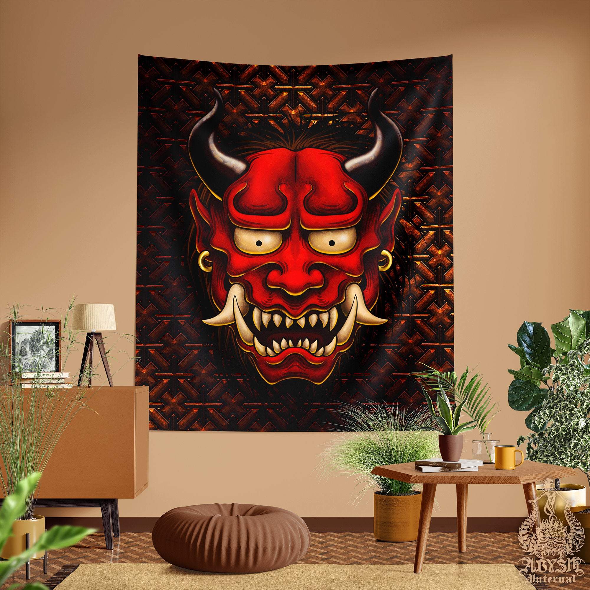 Oni Tapestry, Yokai Art Print, Japanese Demon - Red - Abysm Internal