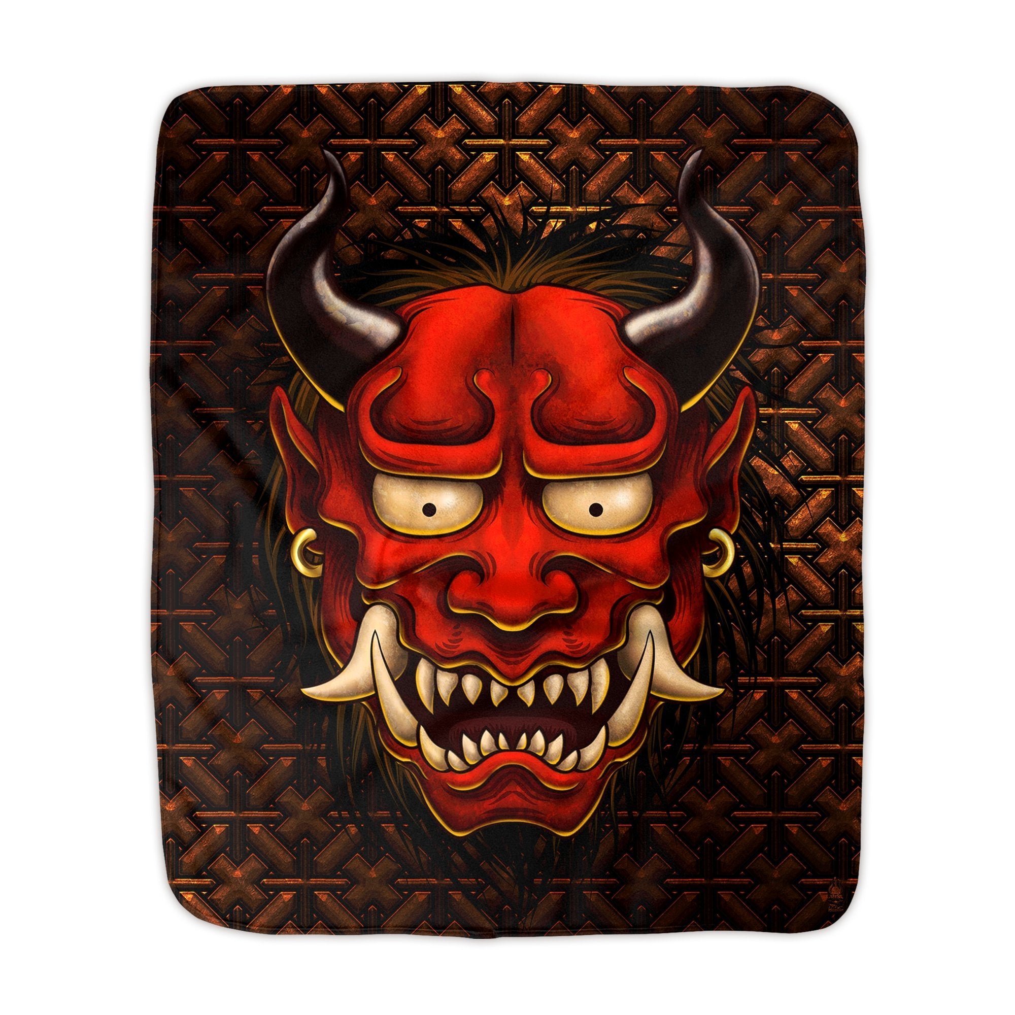 Oni Throw Fleece Blanket, Japanese Demon, Alternative Home Decor, Eclectic and Funky Gift - Red - Abysm Internal