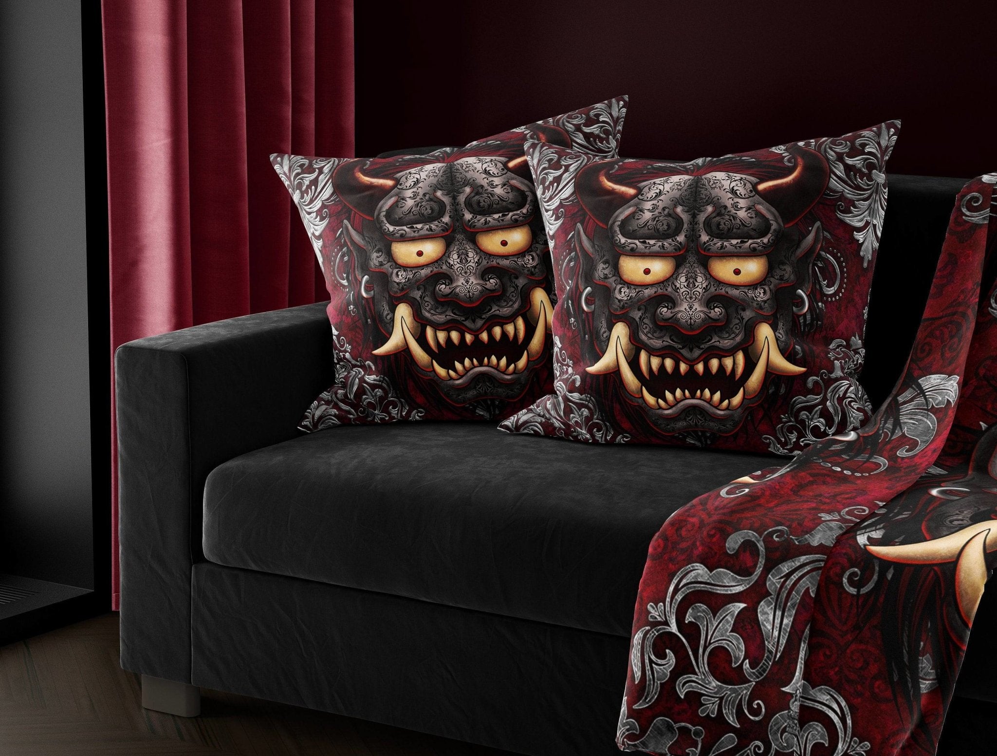 Oni Throw Pillow, Decorative Accent Cushion, Hannya, Japanese Demon, Gothic Home Decor - Abysm Internal