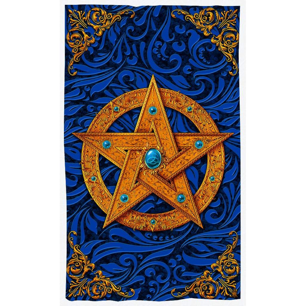 Pagan Blackout Curtains, Long Window Panels, Pentacle, Wicca Room Decor, Art Print, Funky and Eclectic Home Decor - Blue - Abysm Internal