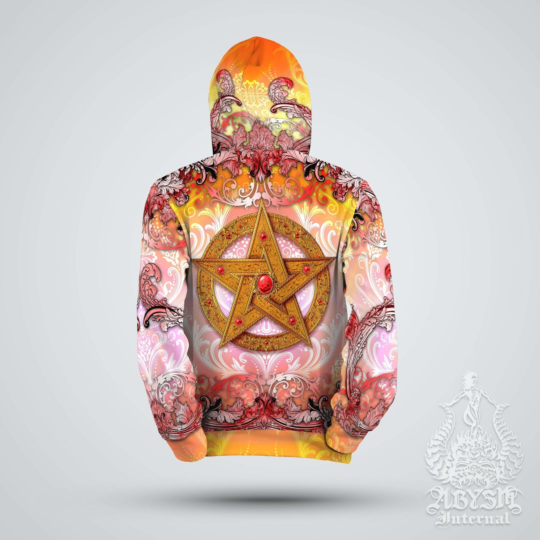 Pagan Hoodie, Witchy Outfit, Wiccan Streetwear, Witch Apparel, Alternative Clothing, Unisex - Pentacle, Red Yellow - Abysm Internal