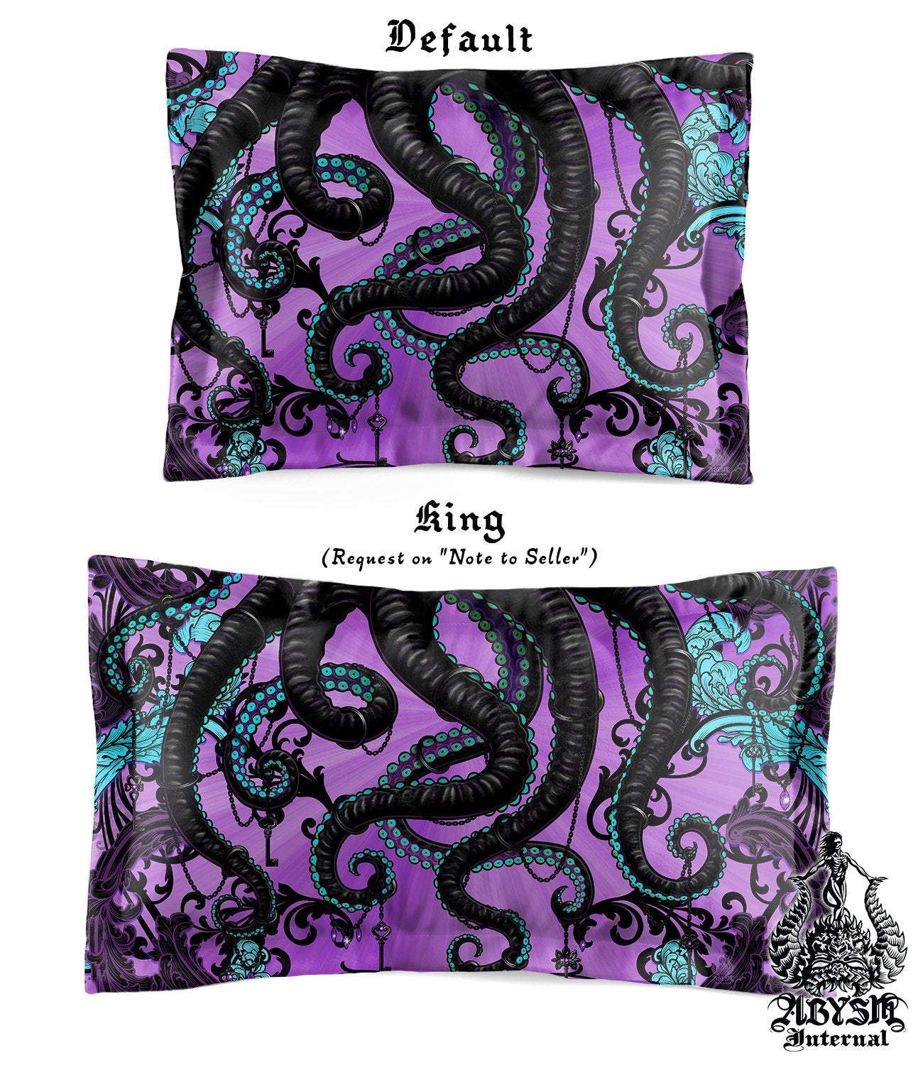 Pastel Goth Bedding Set, Comforter and Duvet, Black Octopus, Gothic Bed Cover and Beach Bedroom Decor, King, Queen and Twin Size - Purple - Abysm Internal