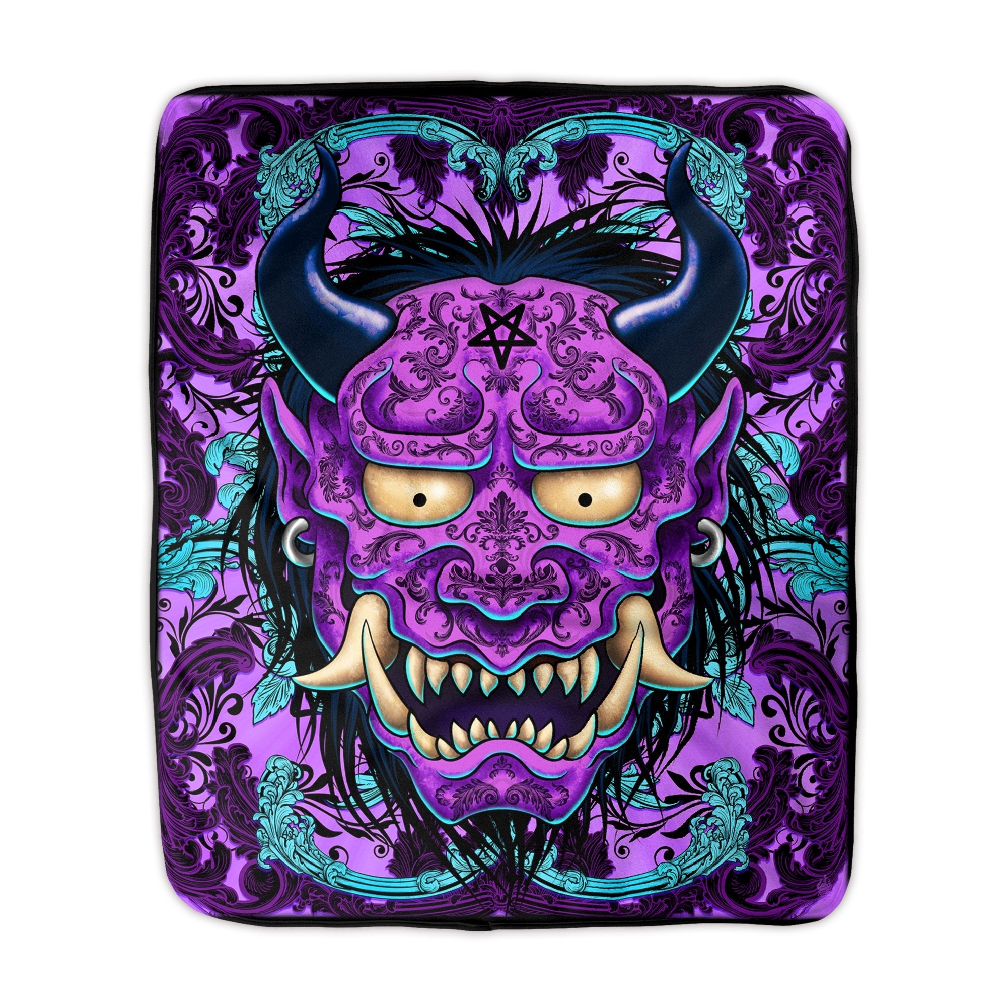 Pastel Goth Blanket, Throw Fleece, Japanese Demon, Eclectic Decor, Alternative Art Gift - Oni - Abysm Internal
