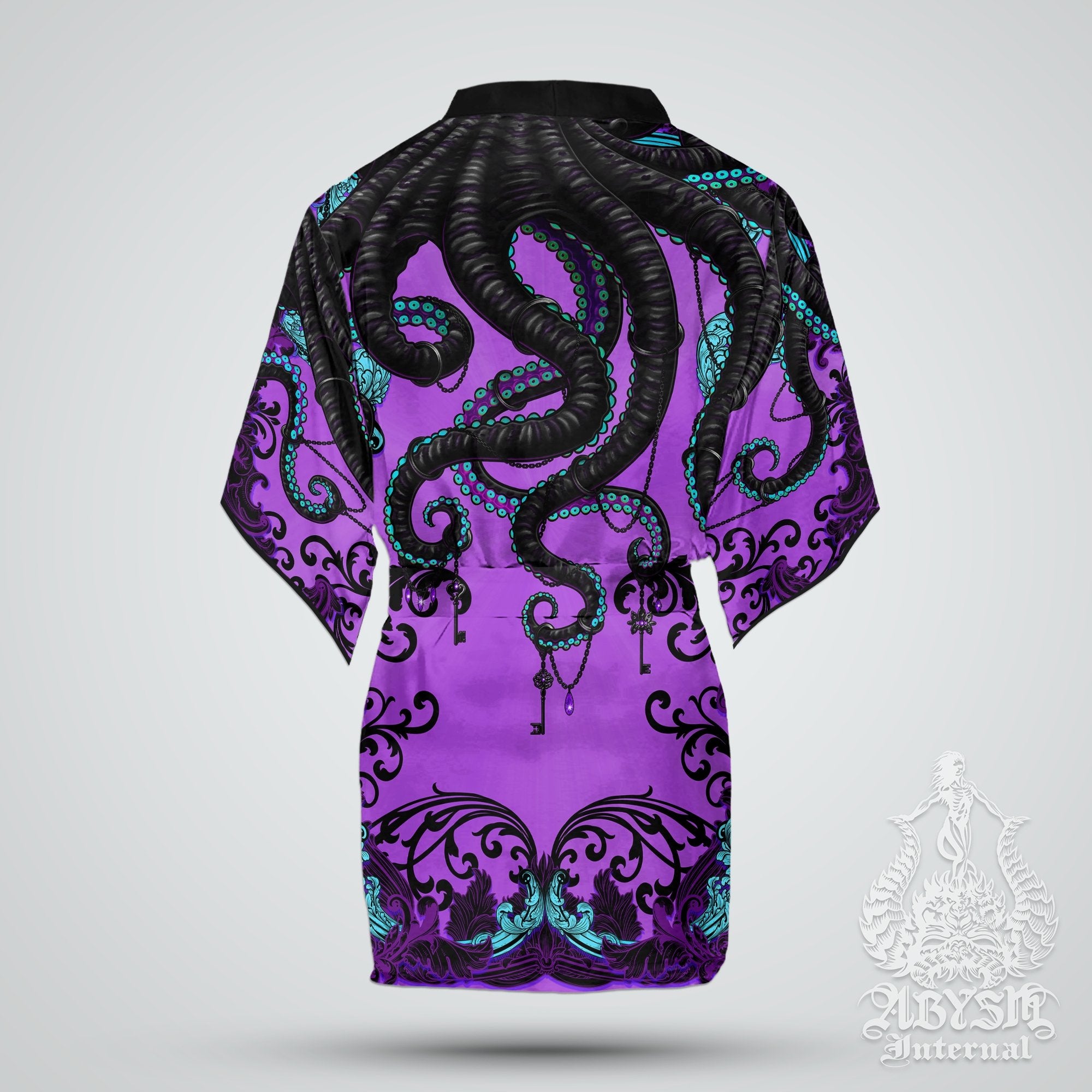 Pastel Goth Cover Up, Beach Outfit, Octopus Party Kimono, Beach Summer Festival Robe, Indie and Alternative Clothing, Unisex - Abysm Internal