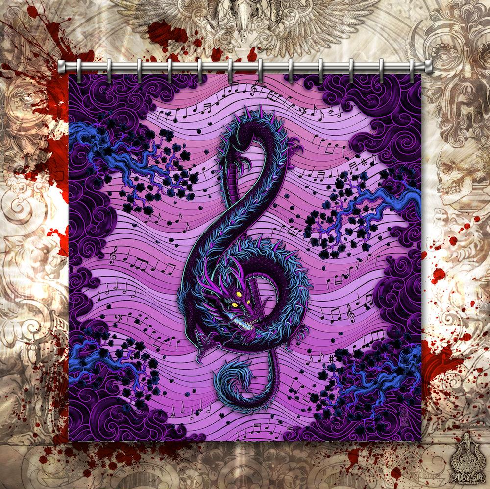 Pastel Goth Dragon Shower Curtain, Gothic Bathroom Decor, Asian, Treble Clef - Purple - Abysm Internal
