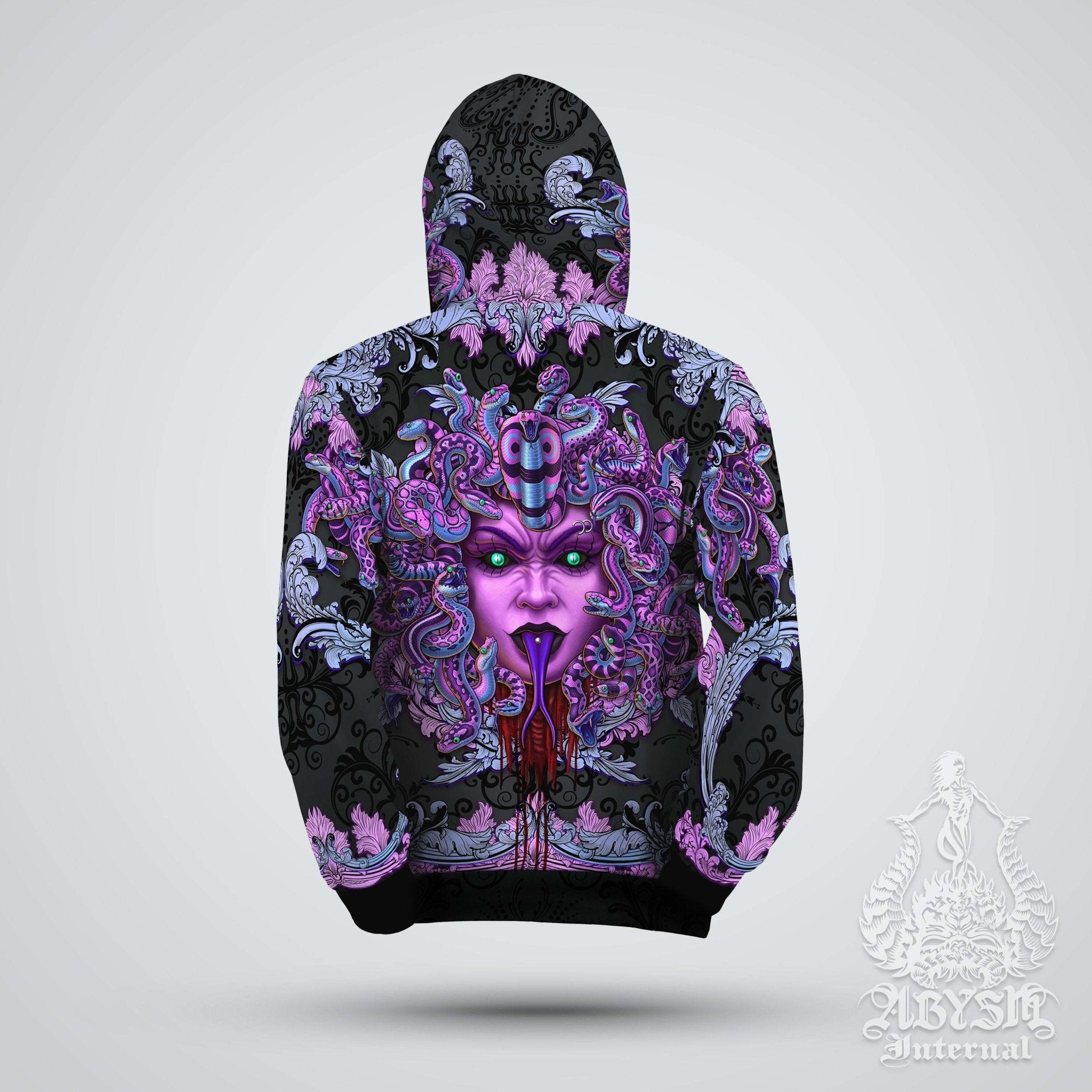 Pastel Goth Hoodie, Trippy Streetwear, Skater and Rave Outfit, Alternative Clothing, Unisex - Medusa, Black and Purple - Abysm Internal