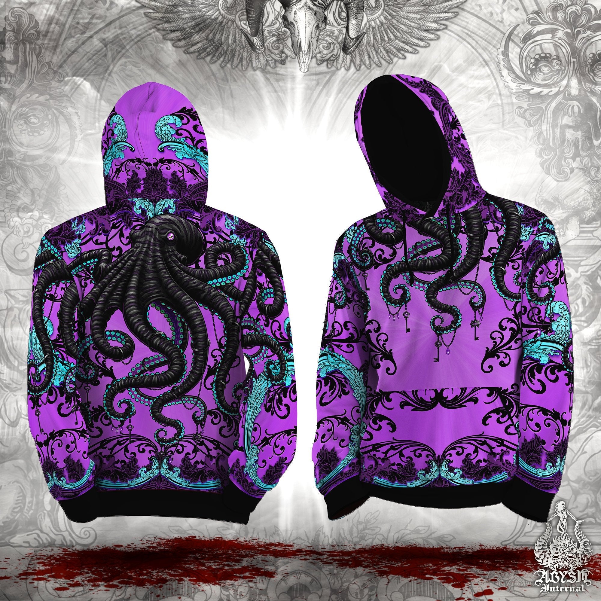Pastel Goth Hoodie, Trippy Streetwear, Street Outfit, Rave Outfit, Alternative Clothing, Unisex - Octopus - Abysm Internal