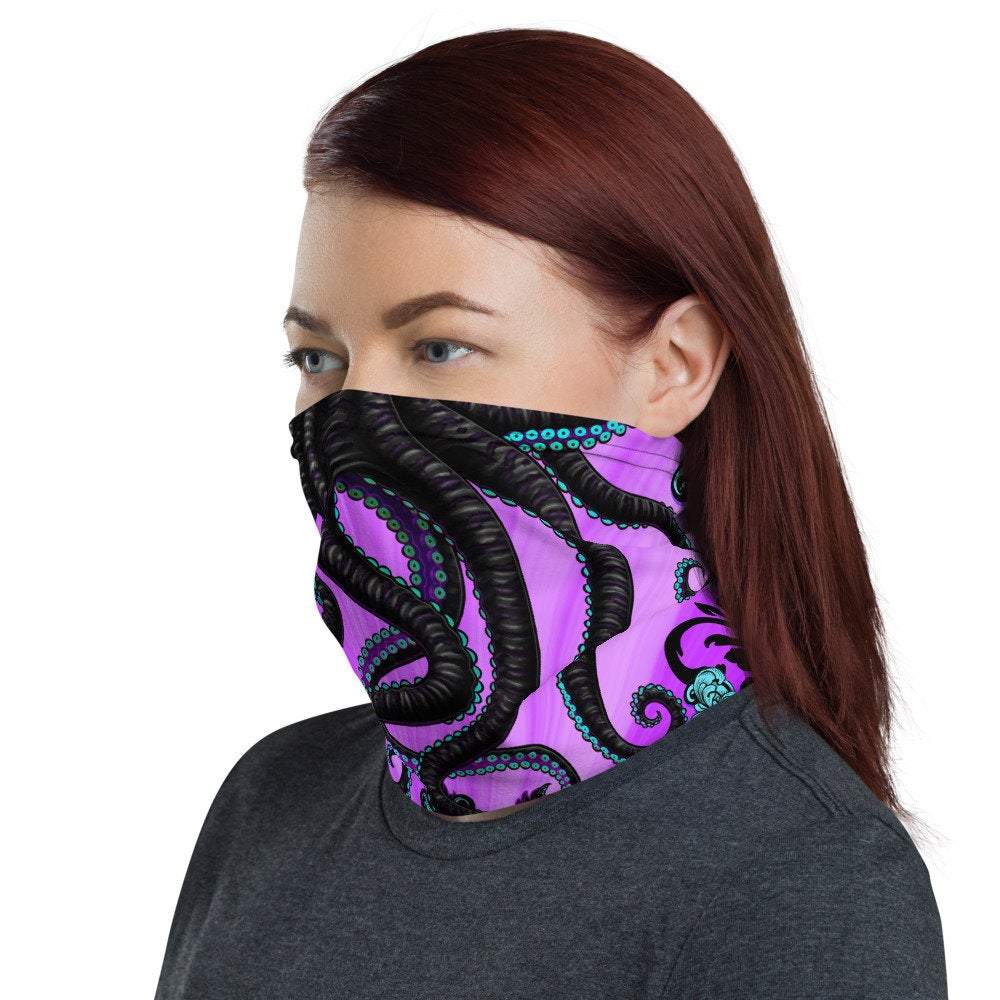 Pastel Goth Neck Gaiter, Face Mask, Head Covering - Gothic, Octopus Art - Abysm Internal