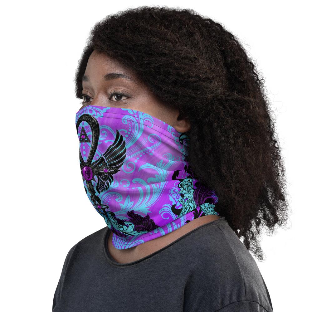 Pastel Goth Neck Gaiter, Face Mask, Head Covering, Gothic Street Outfit - Black Ankh - Abysm Internal