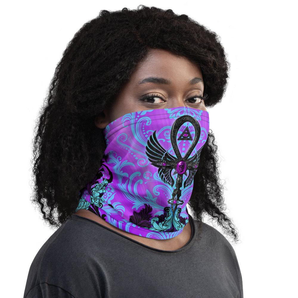 Pastel Goth Neck Gaiter, Face Mask, Head Covering, Gothic Street Outfit - Black Ankh - Abysm Internal