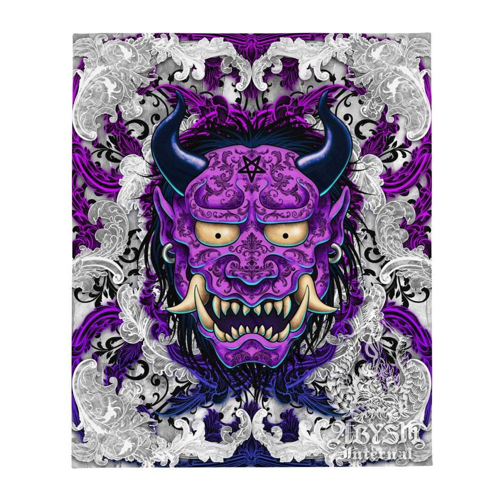 Pastel Goth Tapestry, Anime Wall Hanging, Japanese Demon, Gamer Home Decor, Art Print - White & Purple Oni - Abysm Internal