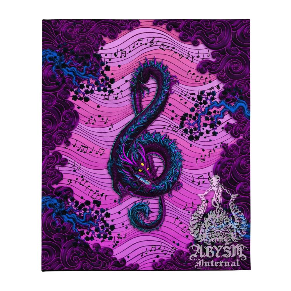 Pastel Goth Tapestry, Music Wall Hanging, Psychedelic Home Decor, Art Print - Dragon, Treble Clef - Abysm Internal
