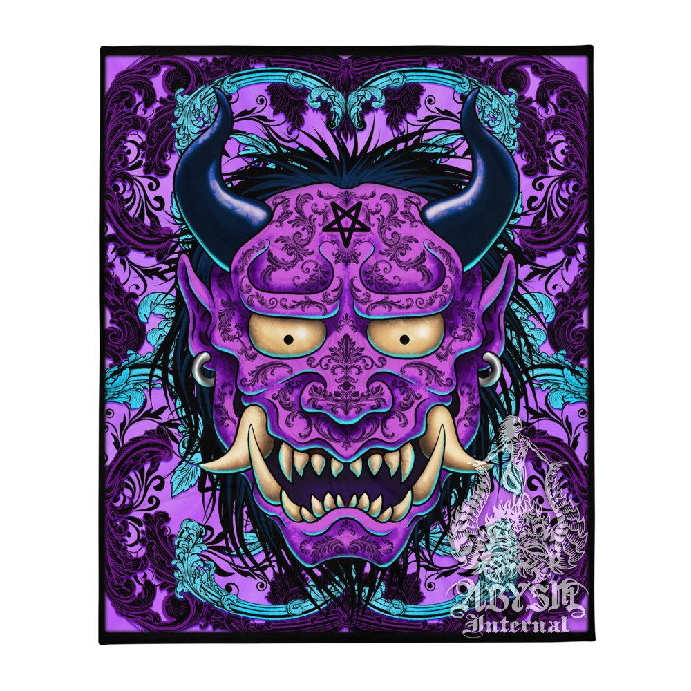 Pastel Goth Tapestry, Oni Wall Hanging, Japanese Demon, Anime and Gamer Home Home Decor, Art Print - Black & Purple - Abysm Internal