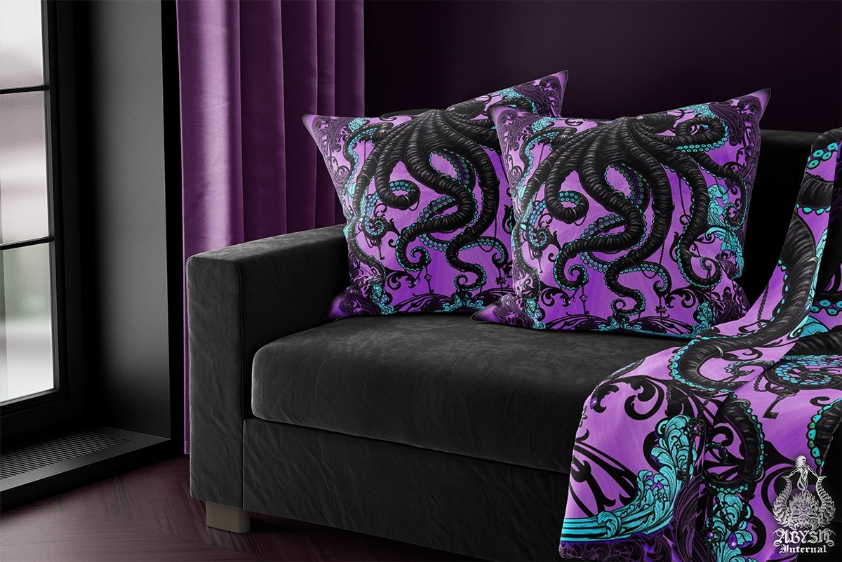 Pastel Goth Throw Pillow, Decorative Accent Cushion, Gothic Room Decor, Octopus, Alternative Home - Purple - Abysm Internal