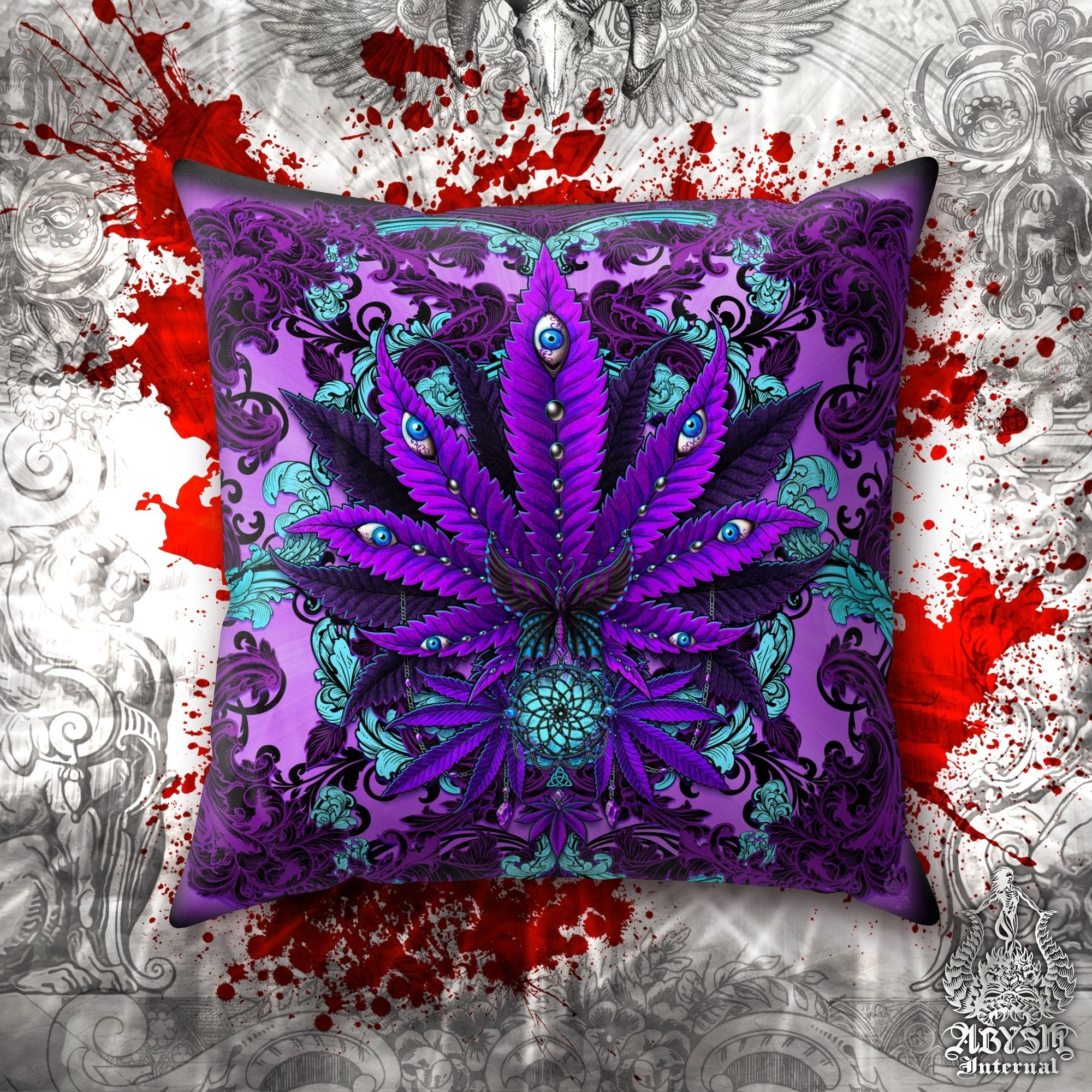 Pastel Goth Weed Throw Pillow, Cannabis Shop Decor, Decorative Accent Pillow, Square Cushion Cover, Alternative Room Decor, 420 Art Print - Abysm Internal