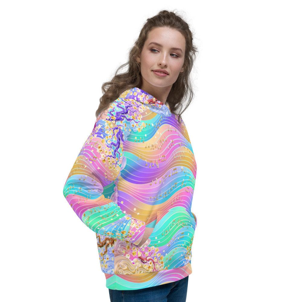 Pastel Hoodie, Aesthetic Streetwear, Rave Outfit, Music Festival, Psychedelic Sweater, Holographic Clothing, Unisex - Dragon, Treble Clef - Abysm Internal