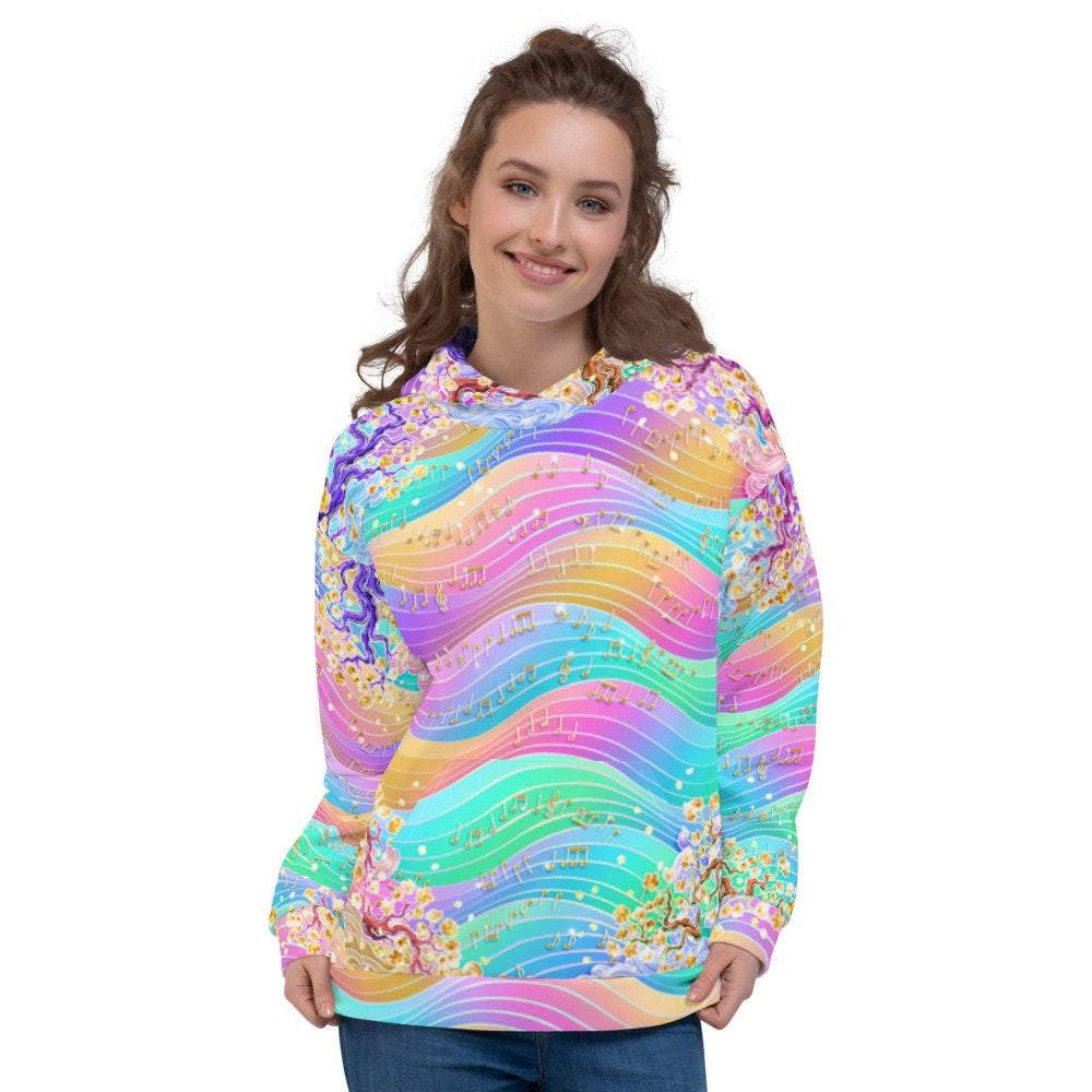Pastel Hoodie, Aesthetic Streetwear, Rave Outfit, Music Festival, Psychedelic Sweater, Holographic Clothing, Unisex - Dragon, Treble Clef - Abysm Internal