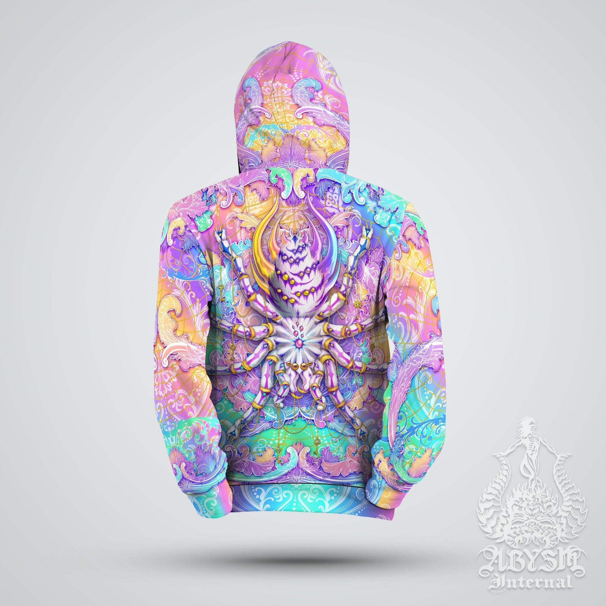Pastel Hoodie, Aesthetic Streetwear, Skater, Rave Outfit, Festival Apparel, Holographic Clothing, Unisex - Tarantula, Spider, Psychedelic Art - Abysm Internal