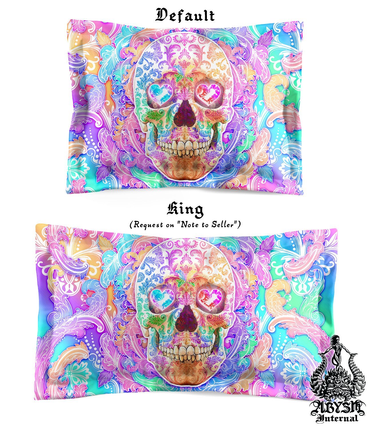 Pastel Horror Bedding Set, Comforter and Duvet, Psychedelic, Aesthetic Bed Cover, Kawaii Gamer Bedroom Decor, King, Queen and Twin Size - Skull - Abysm Internal