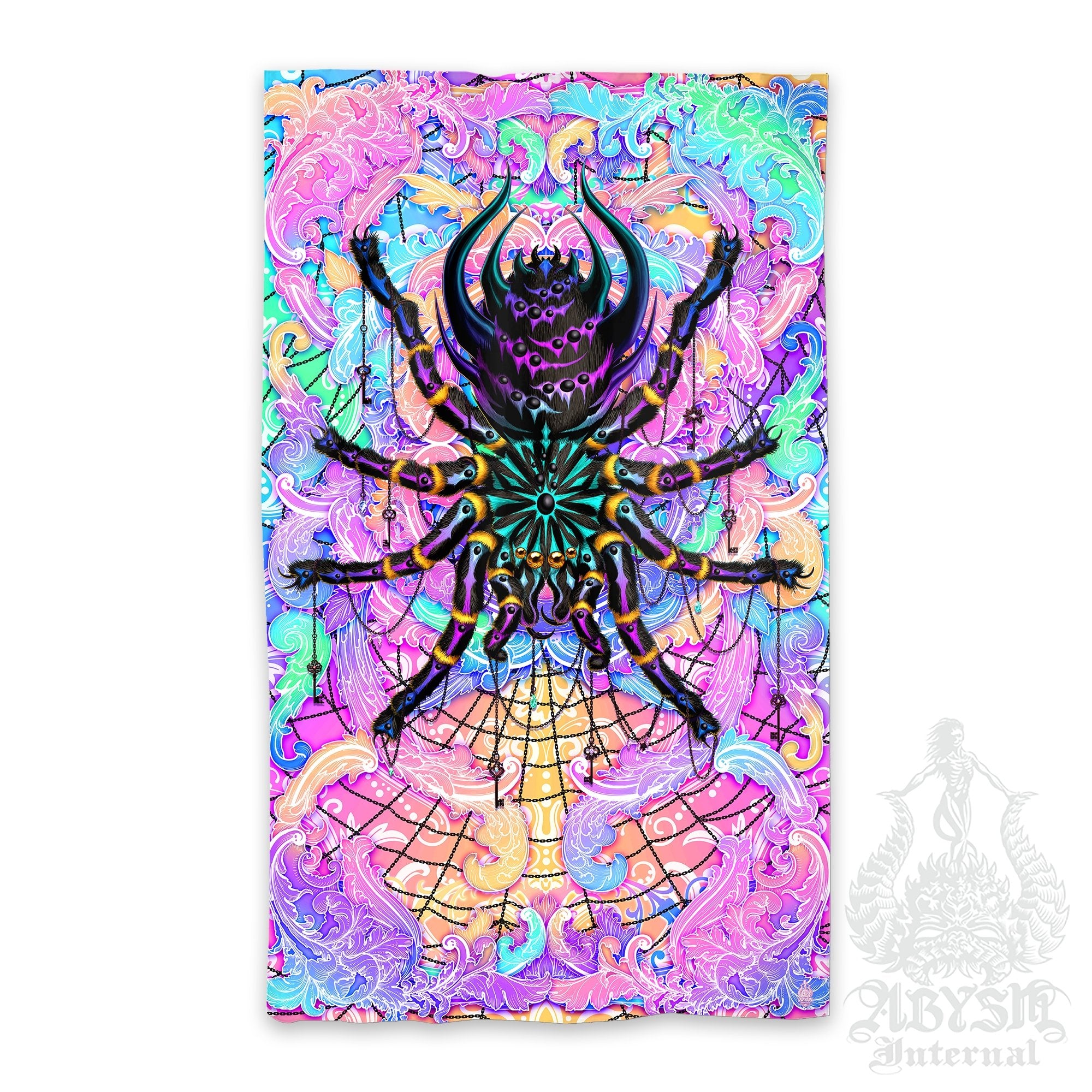 Pastel Punk Black Blackout Curtains, Long Window Panels, Psychedelic Art Print, Kawaii Gamer Room Decor, Funky and Eclectic Home Decor - Tarantula, Aesthetic Spider - Abysm Internal