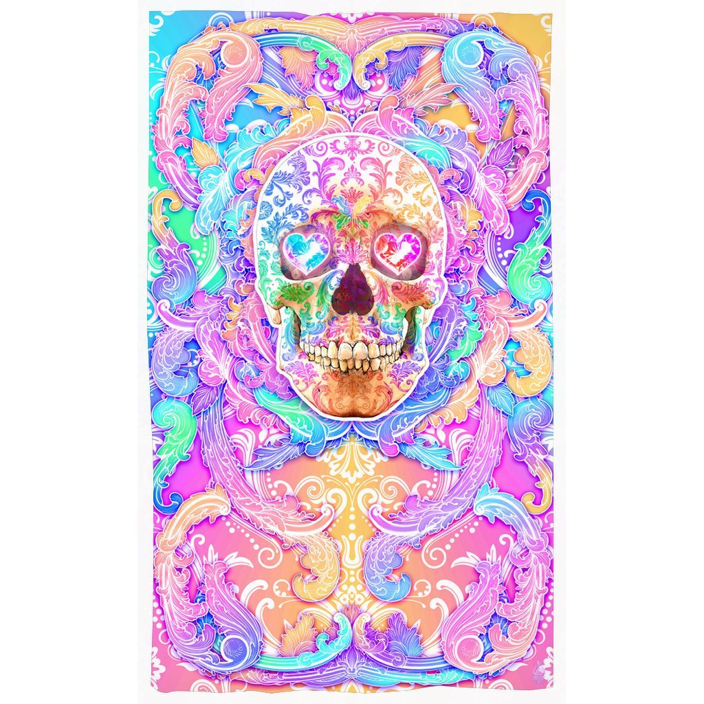 Pastel Skull Blackout Curtains, Long Window Panels, Psychedelic Art Print, Horror Decor, Funky and Eclectic Home Decor - Holographic and Aesthetic Room Decor - Abysm Internal
