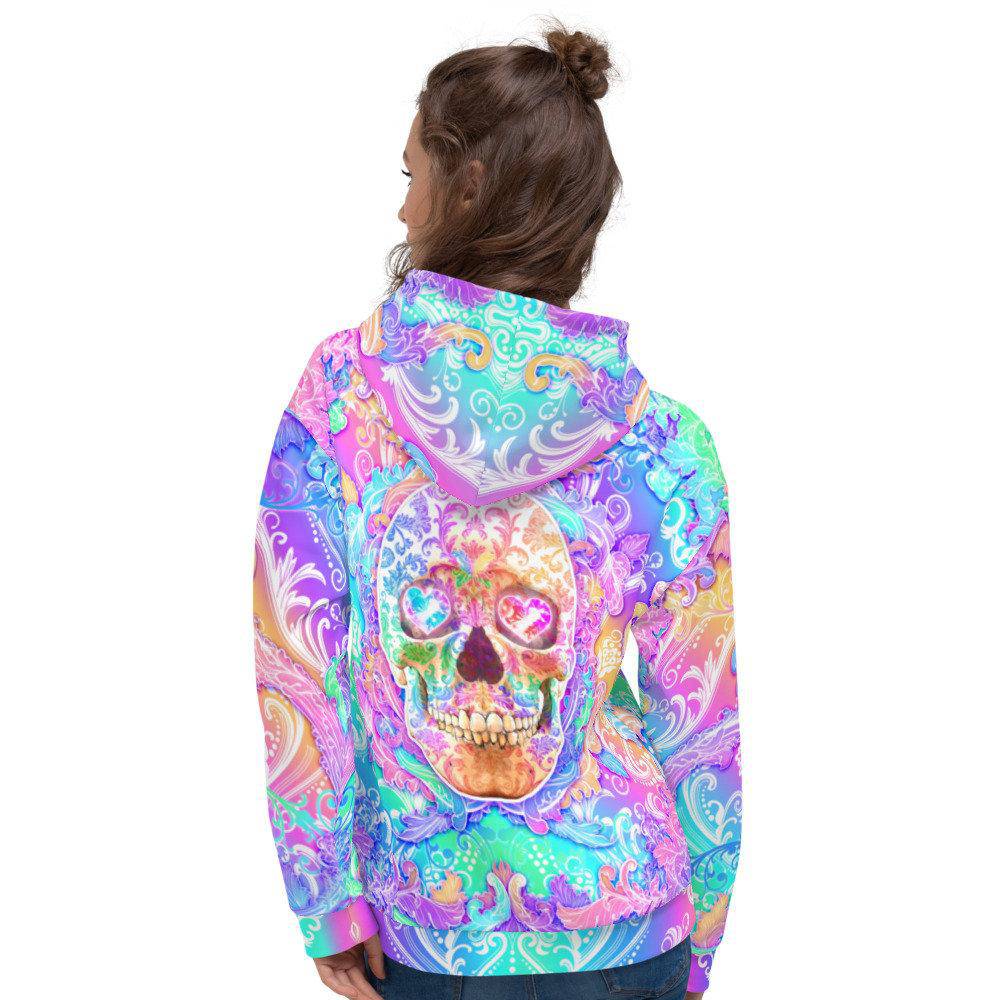 Pastel Skull Hoodie, Psychedelic Streetwear, Rave Outfit, Aesthetic Festival Sweater, Trippy Clothing, Unisex - Abysm Internal