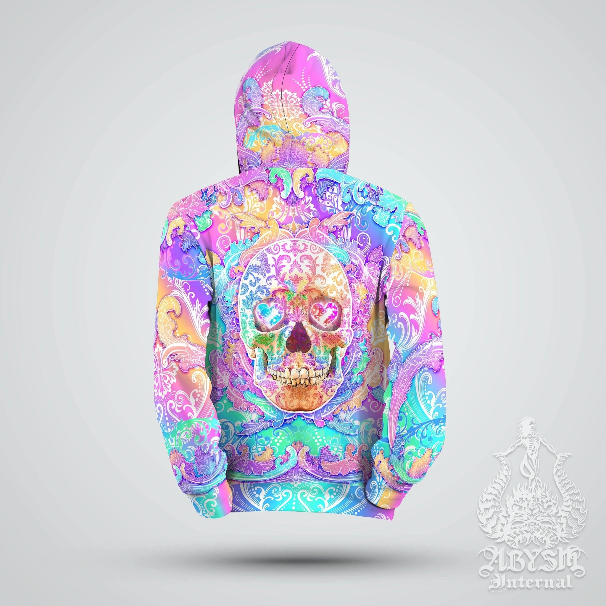 Pastel Skull Hoodie, Psychedelic Streetwear, Rave Outfit, Aesthetic Festival Sweater, Trippy Clothing, Unisex - Abysm Internal