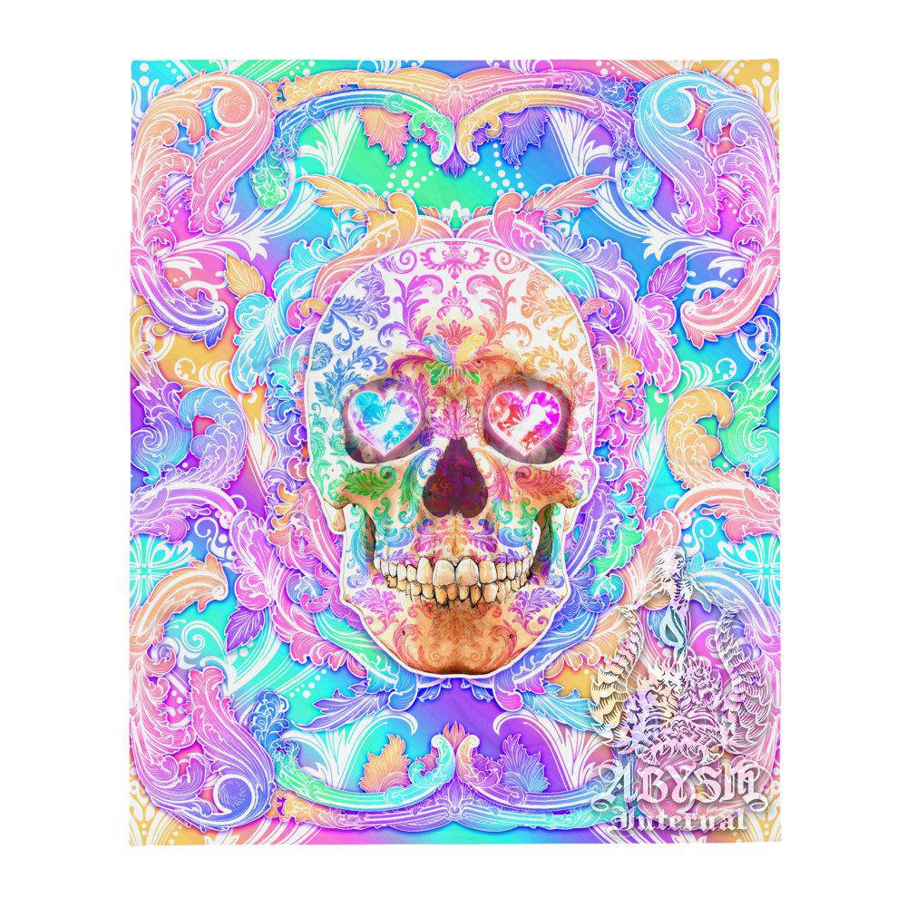 Pastel Skull Tapestry, Holographic Wall Hanging, Aesthetic Home Decor, Art Print, Eclectic and Funky - Abysm Internal