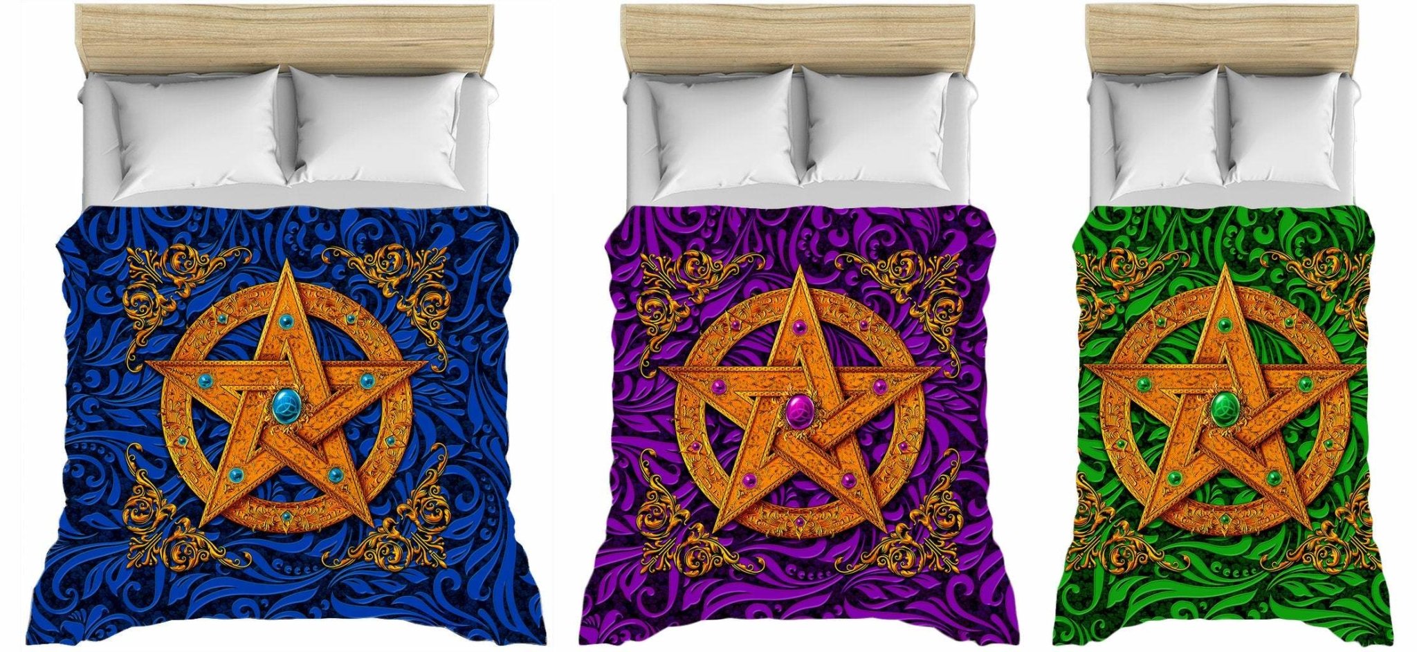 Pentacle Bedding Set, Comforter and Duvet, Wiccan Bed Cover and Witchy Bedroom Decor, King, Queen and Twin Size - 4 Colors - Abysm Internal