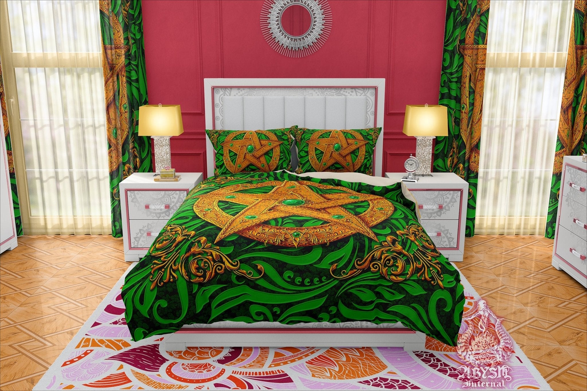 Pentacle Bedding Set, Comforter and Duvet, Wiccan Bed Cover and Witchy Bedroom Decor, King, Queen and Twin Size - 4 Colors - Abysm Internal